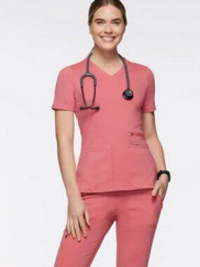 NWT Jaanuu "Dusty Rose" Scrub Set - Knitted Stretch Fabric - Size XS